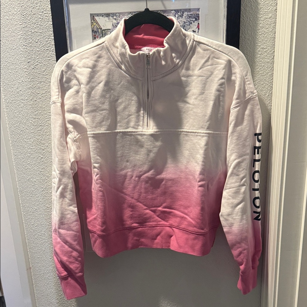 Peloton Pink and White ombré half zip sweater
